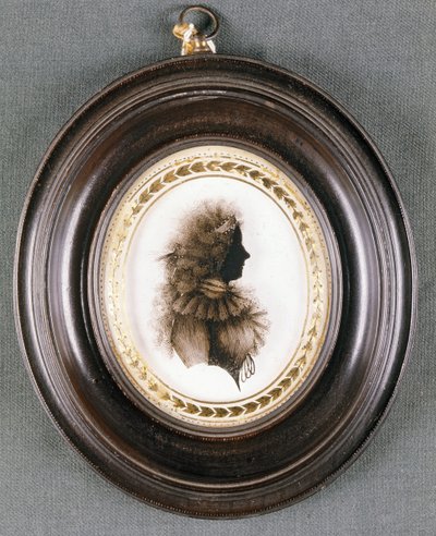 Silhouette of a lady, painted on convex glass, by Mrs Isabella Beetham by English School
